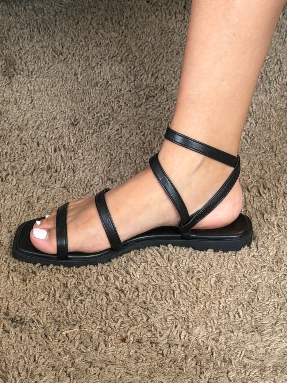 Soda Black Strappy Ankle Wrap Sandals
